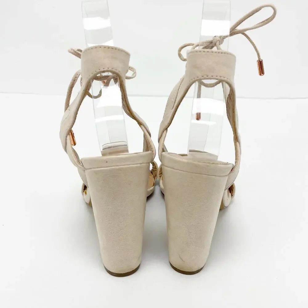 Charlotte Russe Womens Jennie Sandals 6 Faux Suede Open Toe Block Strappy Heels